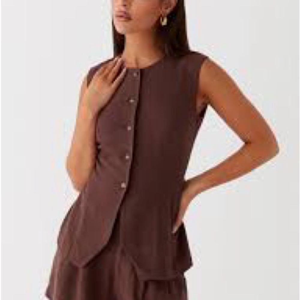 Peppermayo Chocolate-Brown Button-Front Sleeveless Top
